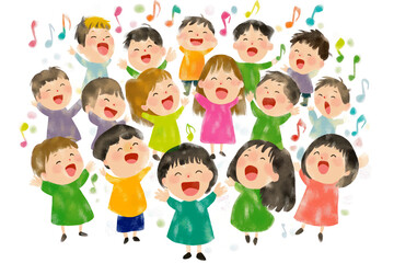 Children choir illustration. Watercolor. 