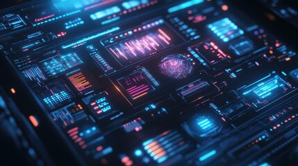 Obraz premium Futuristic Digital Interface with Glowing Blue and Pink Lights.