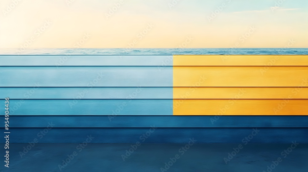 Poster harmonious gradient of cool blues and warm yellows creating a balanced serene atmosphere