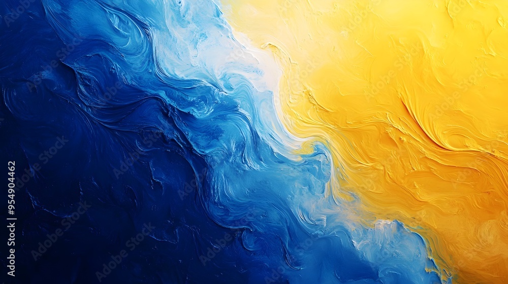 Poster harmonious gradient of deep blues and vibrant yellows bold dynamic backdrop