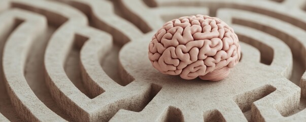 A creative depiction of a brain sitting in a maze, symbolizing complex thought processes and problem solving.