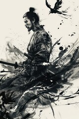 Anti-physical disorder Samurai in a scene of black and white conflict.