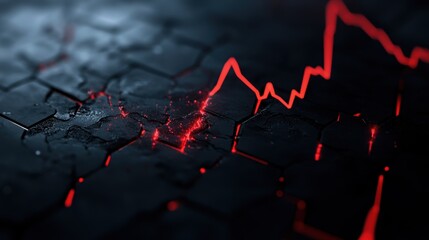 Fototapeta premium A dynamic visualization of an upward trend represented with sharp red lines on a textured dark surface.