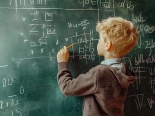 Young Genius Solving Equations in Classroom