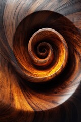Abstract Spiral Pattern in Rich Brown Wood Grain Texture.