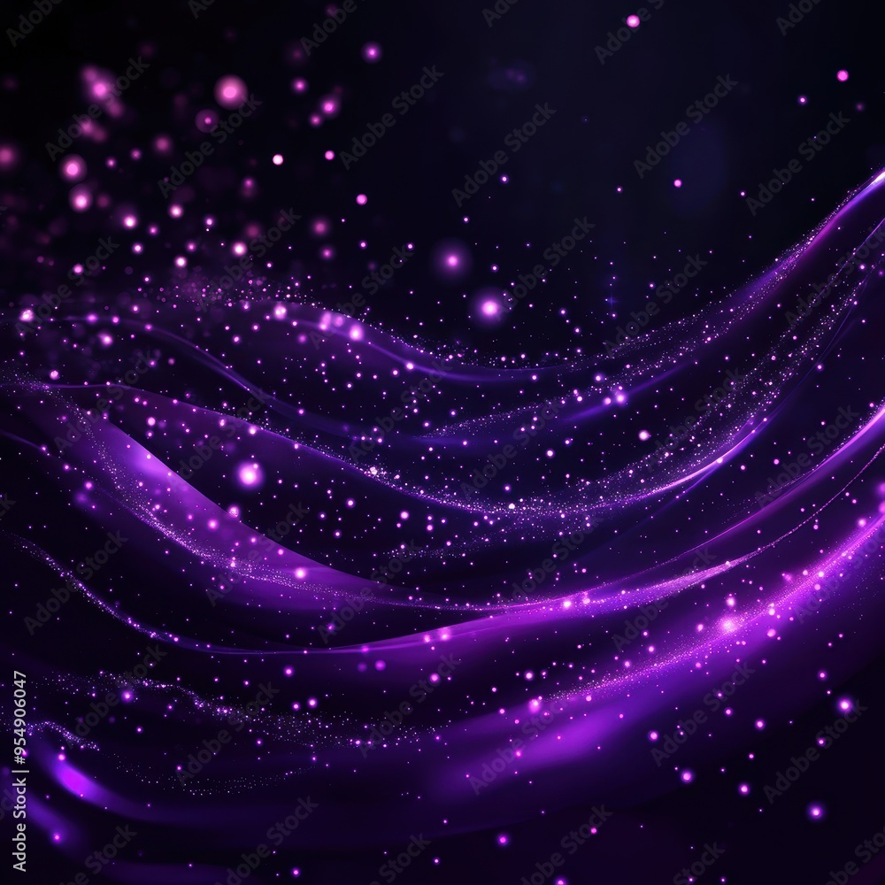 Poster a mesmerizing purple wave background filled with sparkling particles, perfect for various design pro