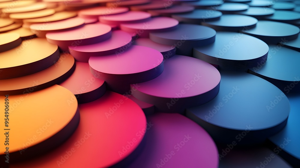 Poster overlapping discs blending into a seamless color wheel gradient