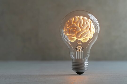 Lightbulb with a brain inside it, symbolizing creativity and innovation