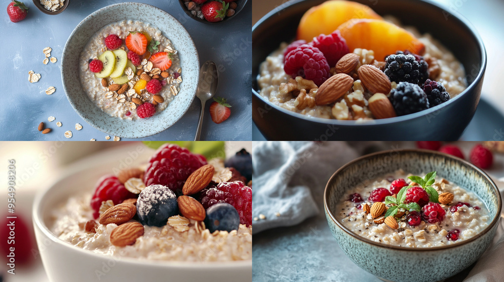 Wall mural oatmeal with berries