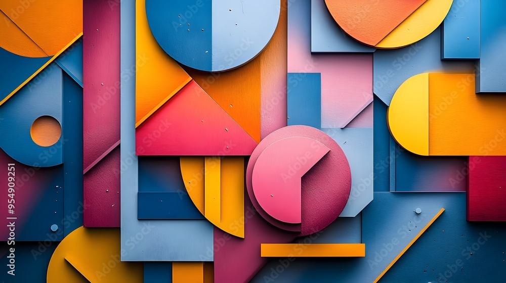 Poster vibrant geometric abstract with complementary color palette in bold dynamic composition