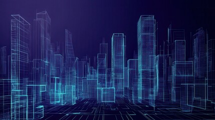 Naklejka premium Abstract Wireframe Cityscape - Futuristic Urban Architecture Illustration.