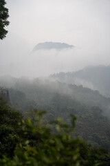 North West Highland of Viet Nam's landscape with ethnic feature of fog with green stairs paddy field and small house