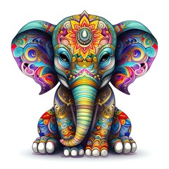 Fototapeta premium Vibrant and colorful illustration of an elephant adorned with intricate patterns and designs, symbolizing wisdom and strength.