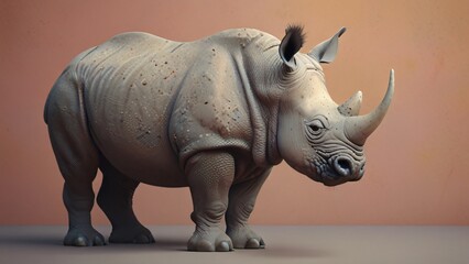 White Rhinoceros Standing on Beige Background