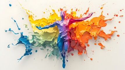 Vibrant Tertiary Color Splatters on White Canvas Capturing Expressive Abstraction