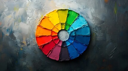 Fototapeta premium Vibrant Textured Color Wheel with Organic Brushstrokes and Gradient Segments