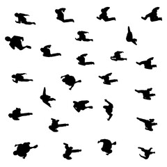 Silhouette of running people isolated on white background. Men, women and children running. Vector illustration.