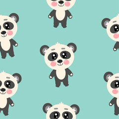 Seamless pattern with kawaii cute panda 