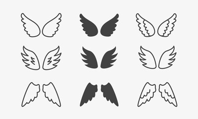 Obraz premium Wings line and glyph icons set. Bird, angel, heaven concept. Vector illustration