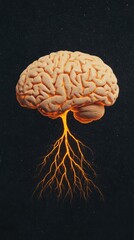 An artistic representation of a brain with vibrant roots, symbolizing deep connections and insights in neuroscience.