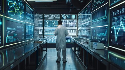 Data scientist reviewing large data sets using AI tools for predictive analytics and performance tracking