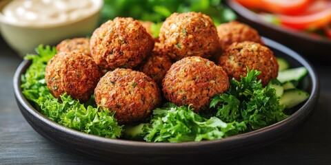 Close-up of Crispy Fried Falafel Served on a Bed of Greens