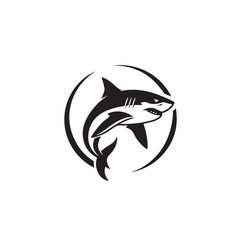 Obraz premium Simple Fierce Shark Logo Silhouette with Circular Frame for Powerful and Artistic Branding Design