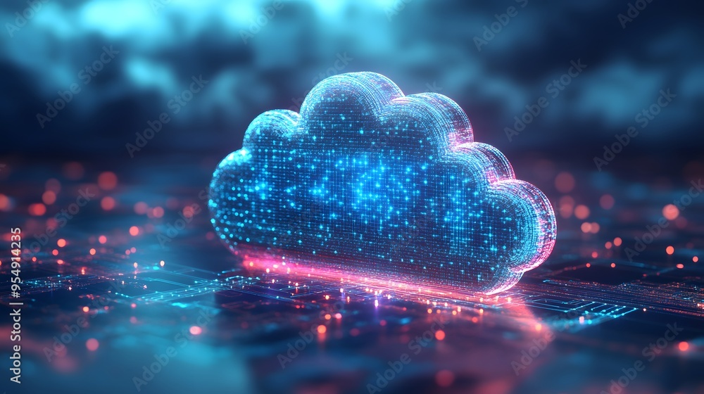 Poster digital cloud computing network technology concept