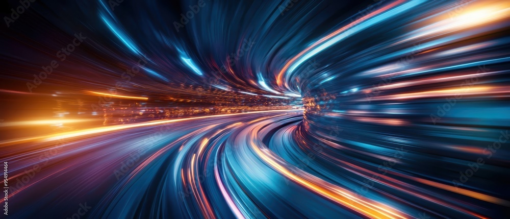 Poster dynamic abstract motion with vibrant colors and light trails, symbolizing speed and energy in a futu