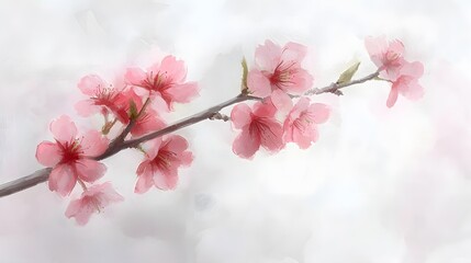 Obraz premium Pink Cherry Blossoms Watercolor Painting.