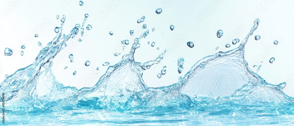 Poster dynamic water splash with droplets creating a vibrant and refreshing atmosphere, perfect for design 