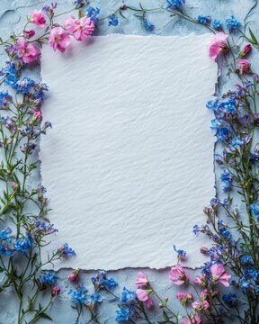 A paper Mockup with fresh flowers and leaves, Ideal for Celebration Greeting with Copy Space for Personalized Messages, Graphic Resources, illustration
