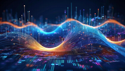 Big data technology Data science analysing artificial intelligence generative AI deep learning machine learning algorithm Neural flow network analytics innovation abstract futuristic. 3d rendering.