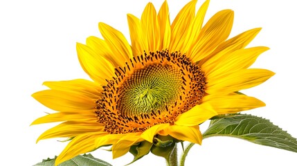 Closeup of a Single Sunflower Isolated on White Background.