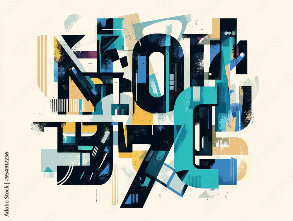 Fototapete the image is a colorful abstract of letters and numbers
