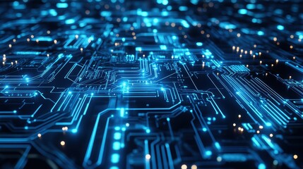 Abstract Blue Circuit Board with Glowing Lines - Technology Background