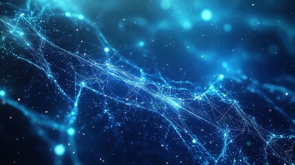 Abstract Blue Network, Digital Connection, Futuristic Technology Background.