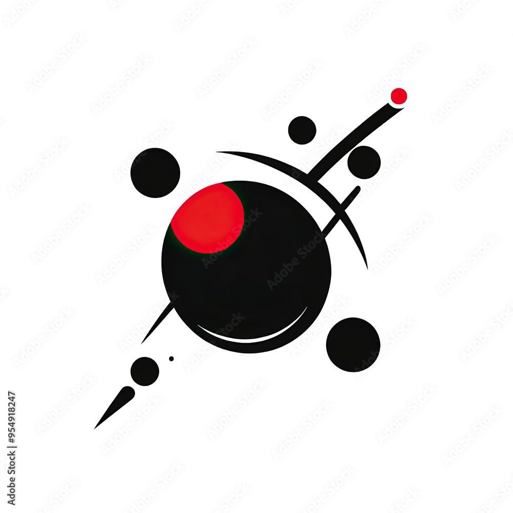 Aufkleber abstract design featuring a dark orb with red accents and surrounding circles, perfect for digital a