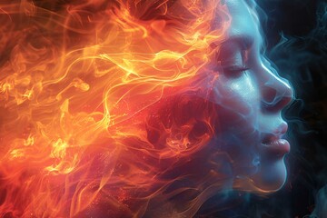 Obraz premium a woman's face with a fire in her hair. 