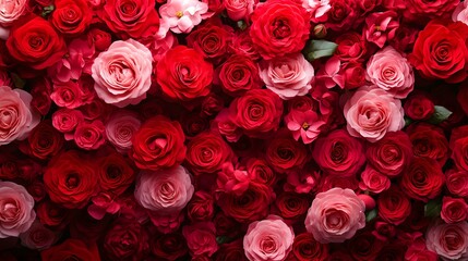 Naklejka premium Red and Pink Rose Bouquet Floral Background Romantic Flowers
