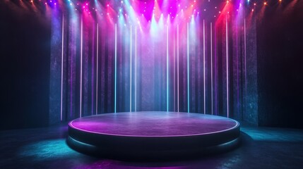Neon Lights Stage with Circular Platform.