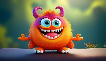 Expressive and emotional Cute 3D cartoon monster. This character may be related to animation, children's media, or character design.