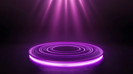 Fototapeta premium Technology purple circle light stage on black background