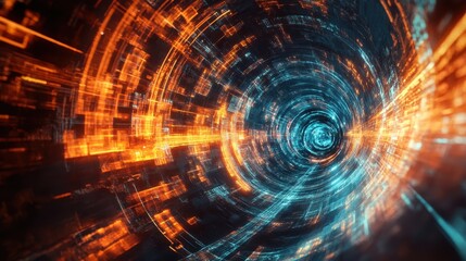 Fototapeta premium Abstract Futuristic Tunnel with Glowing Lines and Circles - Digital Art
