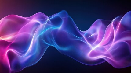 Abstract Wavy Lines of Light - Purple and Blue Neon Glow on Black Background.