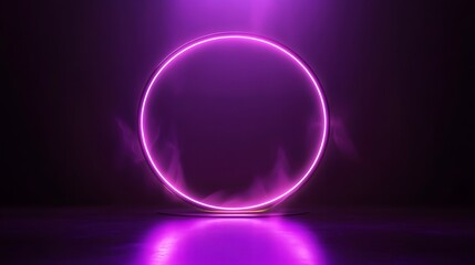 Obraz premium Technology purple circle light stage on black background