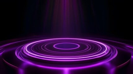 Obraz premium Technology purple circle light stage on black background