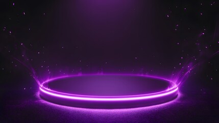 Obraz premium Technology purple circle light stage on black background