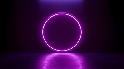 Obraz premium Technology purple circle light stage on black background