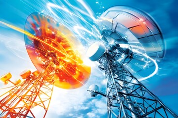 Communication Towers with Light Streaks.